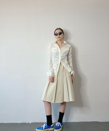 Beige Pleated Skirt #250220
